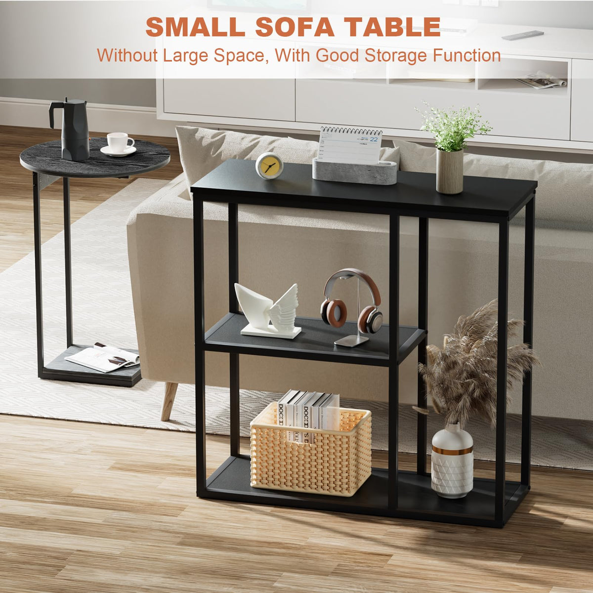 WOHOMO Console Table 30cm Narrow Entryway Table for Living Room 80cm, Black