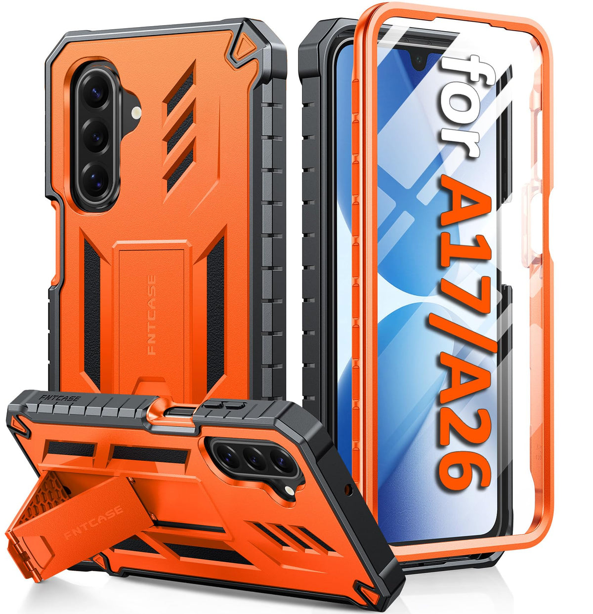 FNTCASE for Samsung Galaxy Phone Case: Military Grade Drop Proof Protection Mobile Cover with Kickstand | for A17/A26 4G/5G Case Matte Textured Rugged