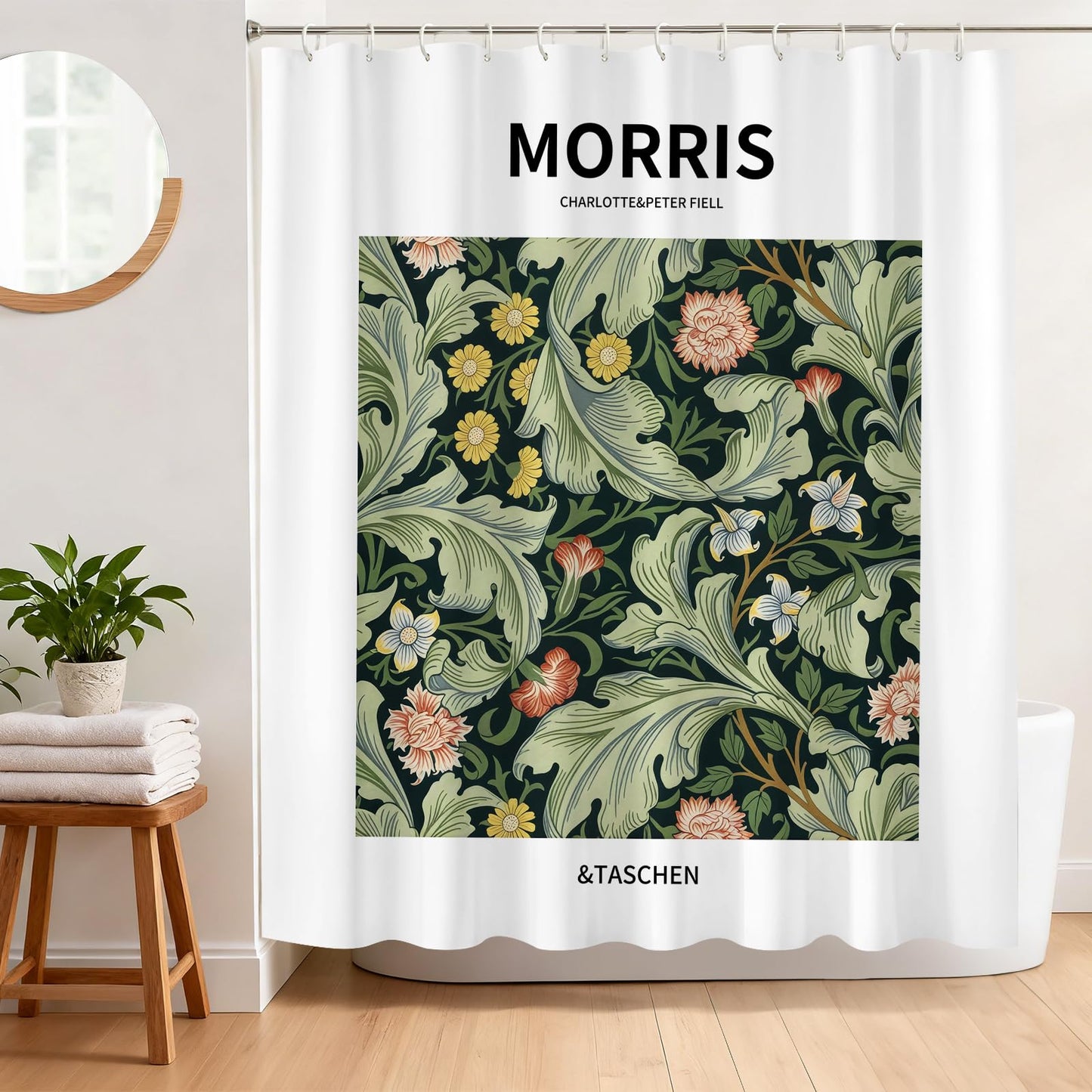 BREASOME Botanical Floral Leaves Shower Curtain 180 x 180 cm William Morris Style Shower Curtain for Bathroom Decor Mould Proof Waterproof Polyester
