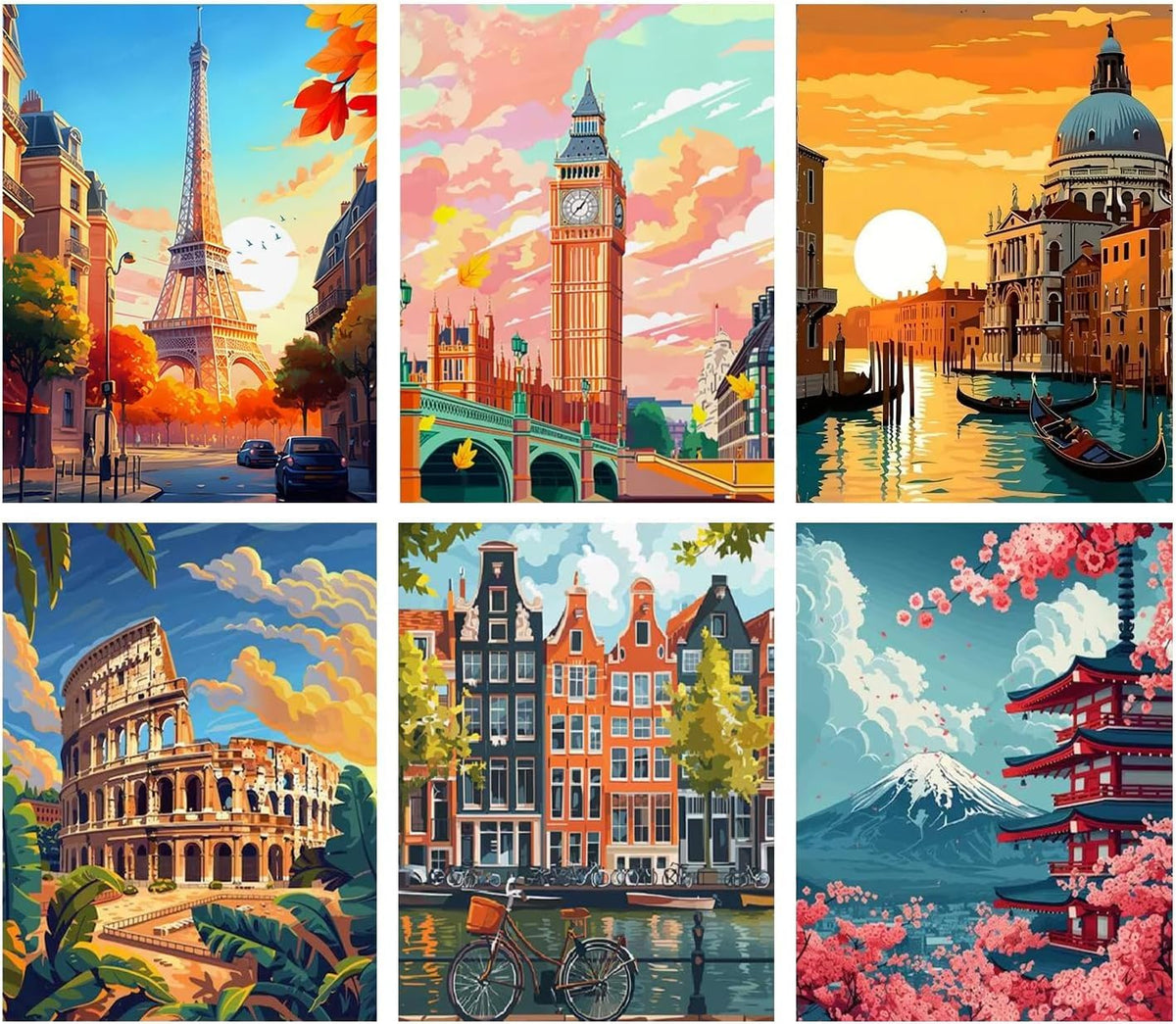BEAYIOU 6 Pack Famous Landscape Diamond Art Kits for Adults Beginners,Full Round Drill DIY Diamond Painting Kits,Paint by Diamonds Dot Gem Art Crystal