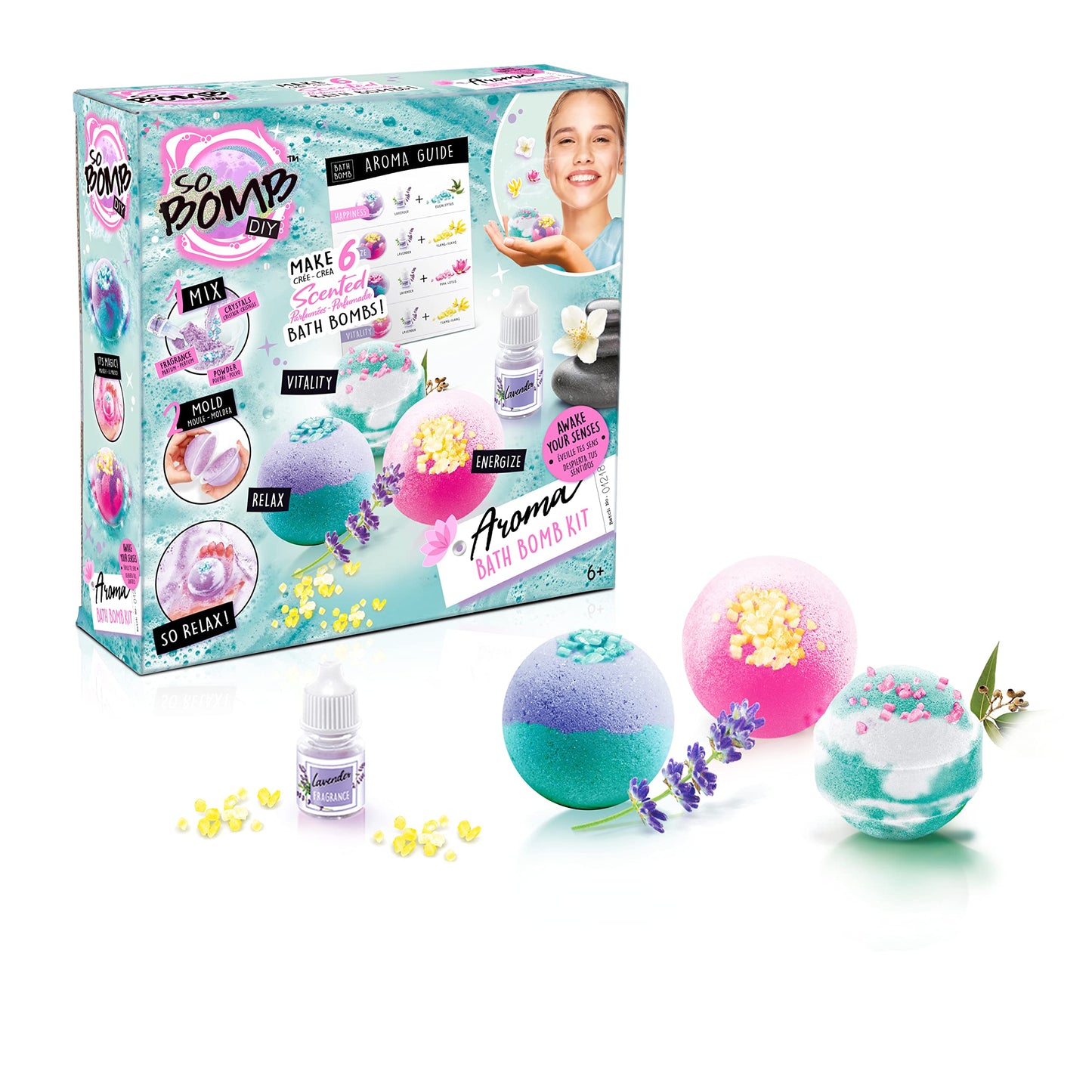 Canal Toys - So Bomb DIY - Set of 6 Aromatic Bath Bombs for Kids - Bubble Bath - Quick Drying - Relaxing Fragrances & Salts - Lavender - DIY Set -