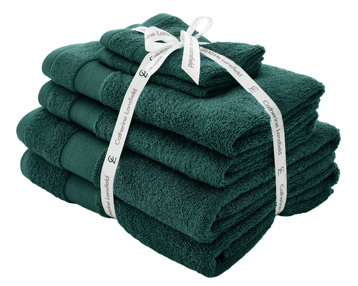 Catherine Lansfield Bathroom Anti Bacterial 500 gsm Soft & Absorbent Cotton 6 Piece Towel Set Forest Green