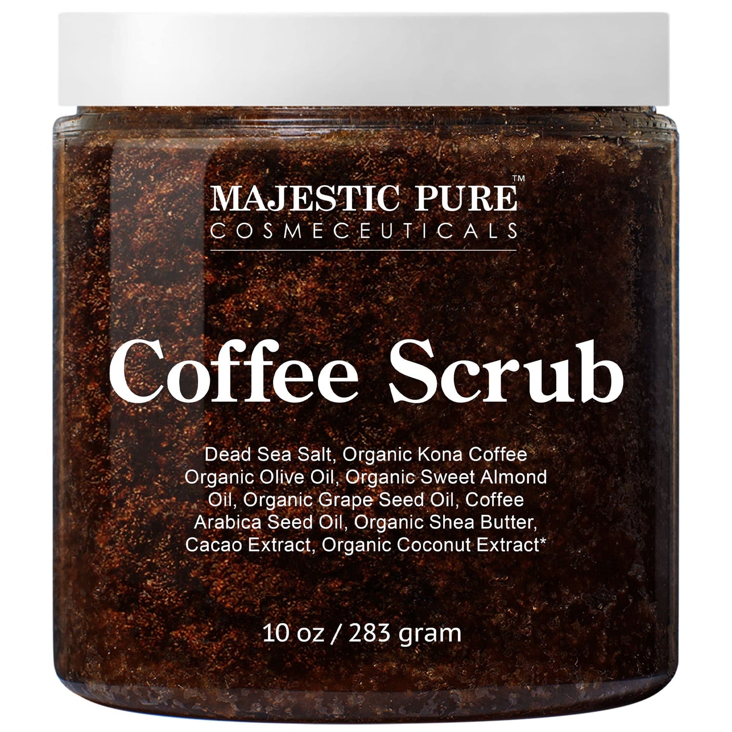 Majestic Pure Arabica Coffee Scrub - All Natural Body Scrub for Skin Care, Stretch Marks, Acne & Cellulite, Reduce the Look of Spider Veins, Eczema,