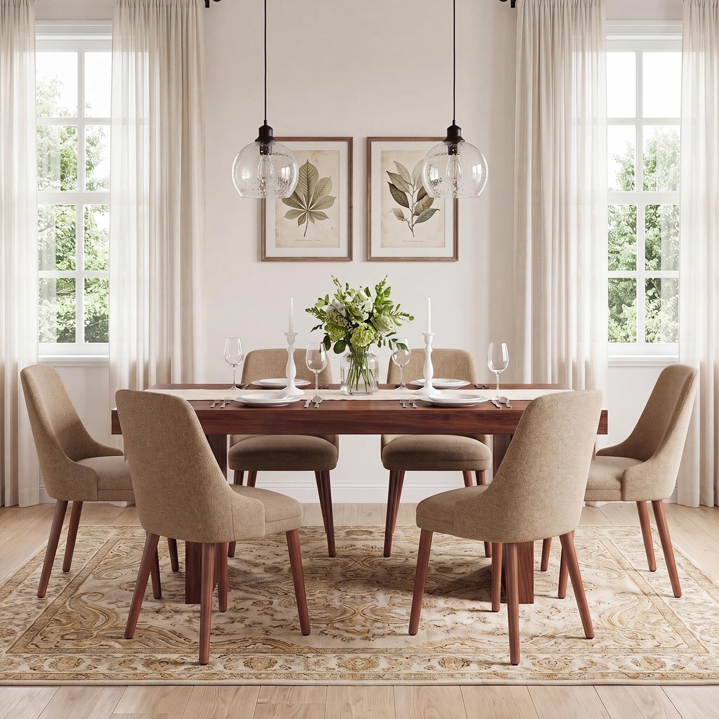 Dining Chairs Set of 6, Upholstered Dining Room Chairs with Ergonomic High Back, Thick Padded Seat, Skin-Friendly Fabric