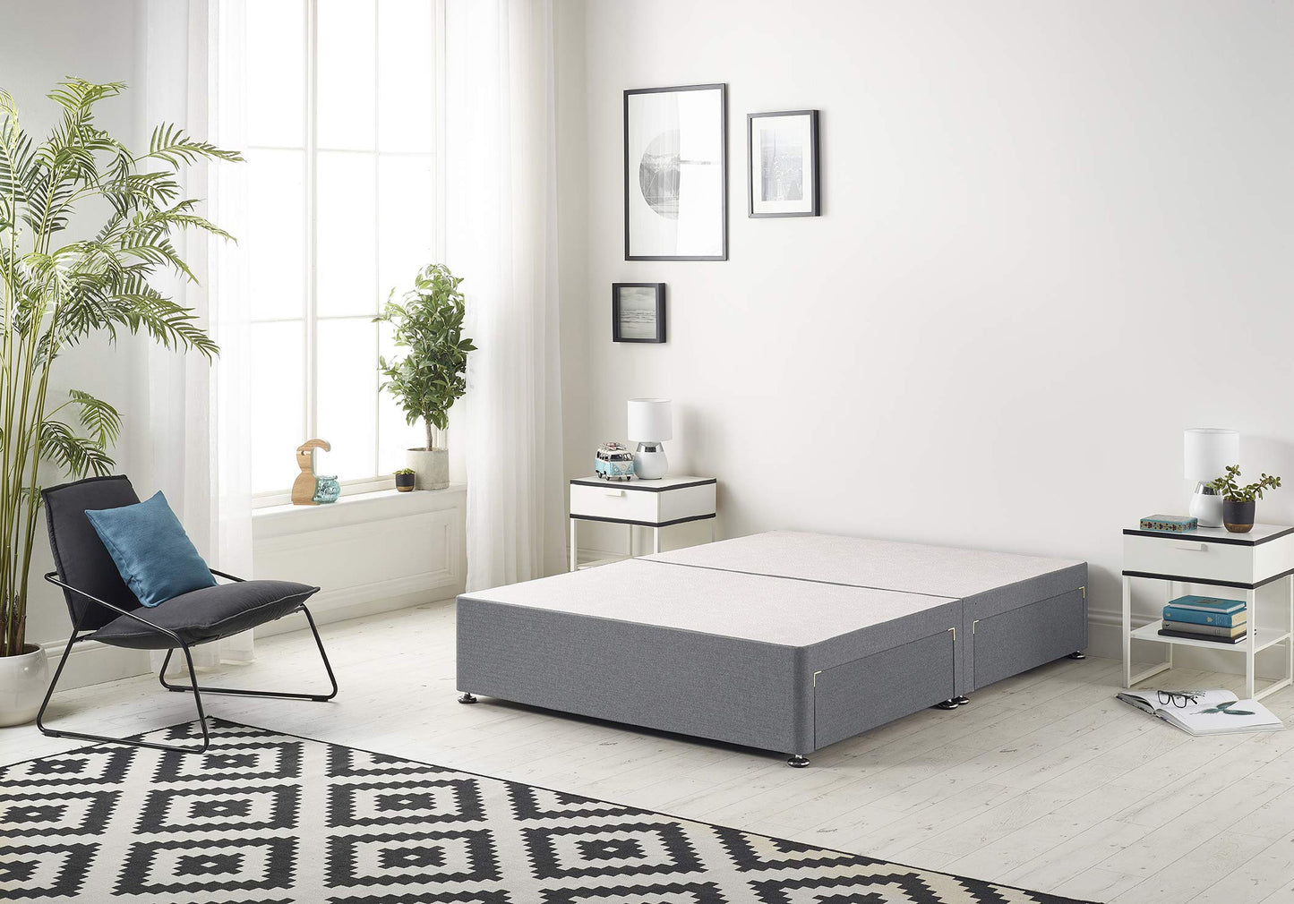 Bed Centre Flexby Divan Base Only with No Drawers and No Headboard - Available in 3ft,4ft,5ft and 6ft- Fabric (6FT Super King, Plush Charcoal Fabric)