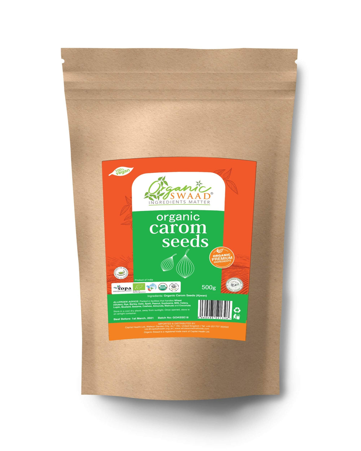 Organic Carom Seeds (Ajwain) 500g by Organic Swaad