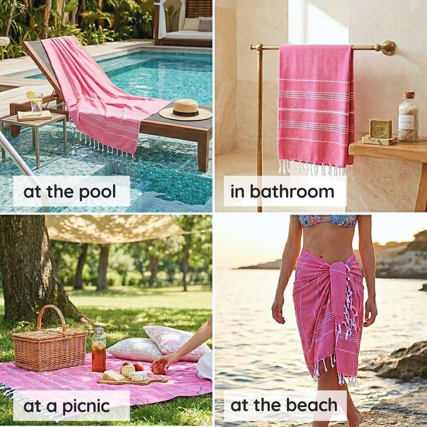 Blue Beach 3 Set Turkish Beach Towels-100x180cm Large Turkish Hammam Peshtemal Towel - Super Absorbent, Lightweight, Compact for Swimming, Bath, Gym