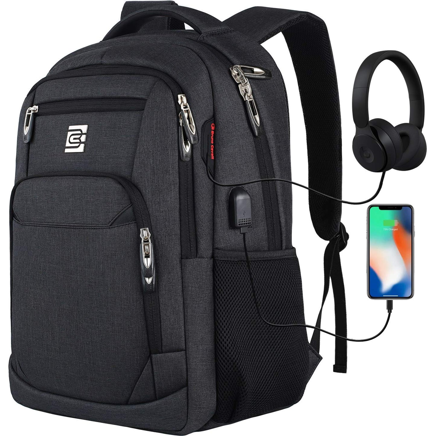 marcello Laptop Backpack with USB Charging&Headphone Port,Anti-Theft Business Backpack with Padded Shoulder Strap, Computer Rucksack for