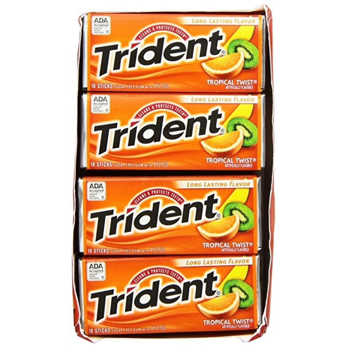 Trident Tropical Twist Sugar Free Chewing Gum 14 Stick Pack Box Of 15 Packs