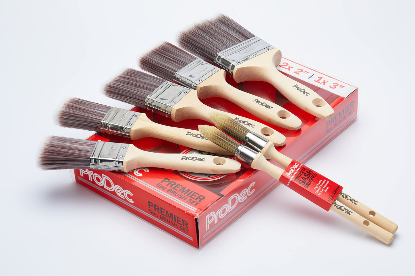 ProDec 7 piece Premier Trade Synthetic Paint Brush Set for a Smooth Finish with Emulsion, Gloss, Satin Paints on Walls, Ceilings, Wood, Metal, 2x 1.5,