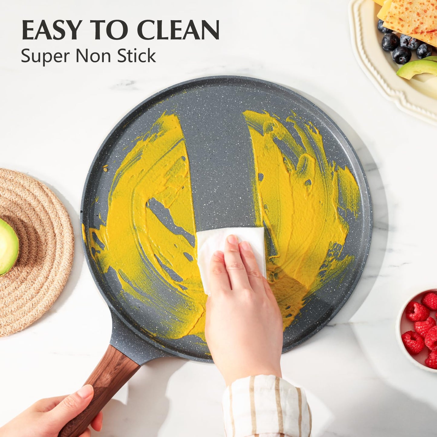 SENSARTE Nonstick Crepe Pan, Swiss Granite Coating Dosa Pan Pancake Flat Skillet Tawa Griddle 10-Inch with Stay-Cool Handle