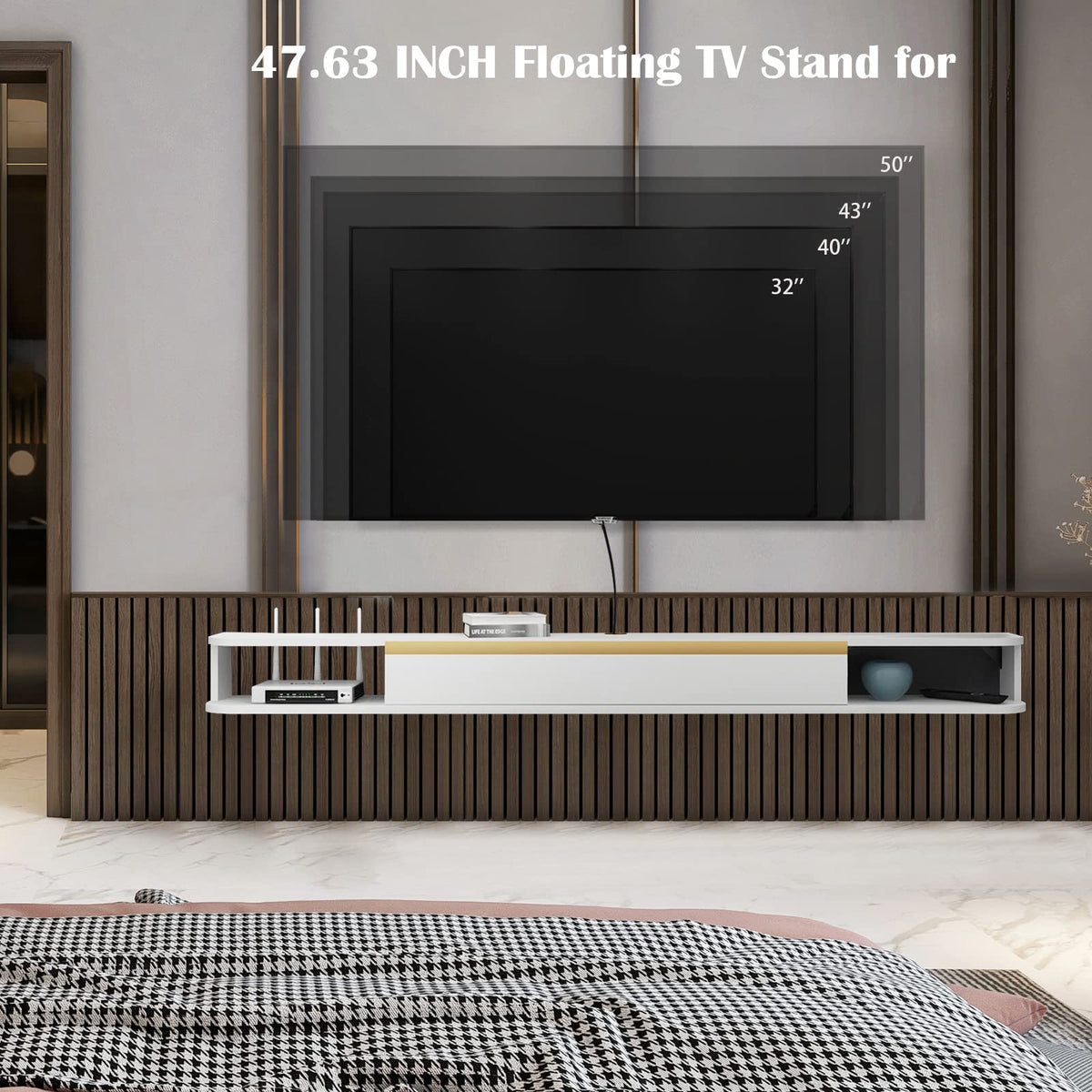 Pmnianhua Floating TV Stand, Wall Mounted Entertainment Center TV Media Console, Floating Shelves with Door