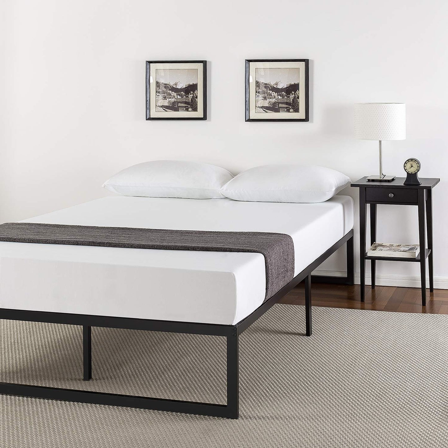Zinus Abel King Size Bed frame - 5ft (150 x 200 cm) - 14.2'' Height - Metal Bed Base with Footboard - Storage Space Underneath - Black