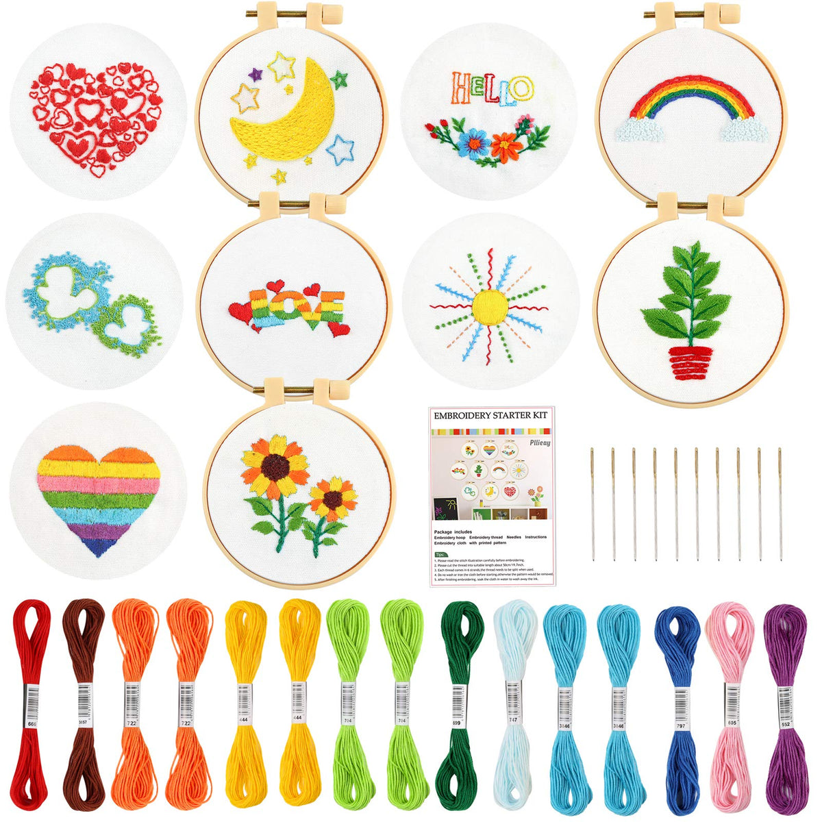 Pllieay 10 PCS Cross Stitch Kits for Beginners, Embroidery Beginner Kits for Kids 7-13, Include Instructions, Cross Stitch Kits with Pattern,