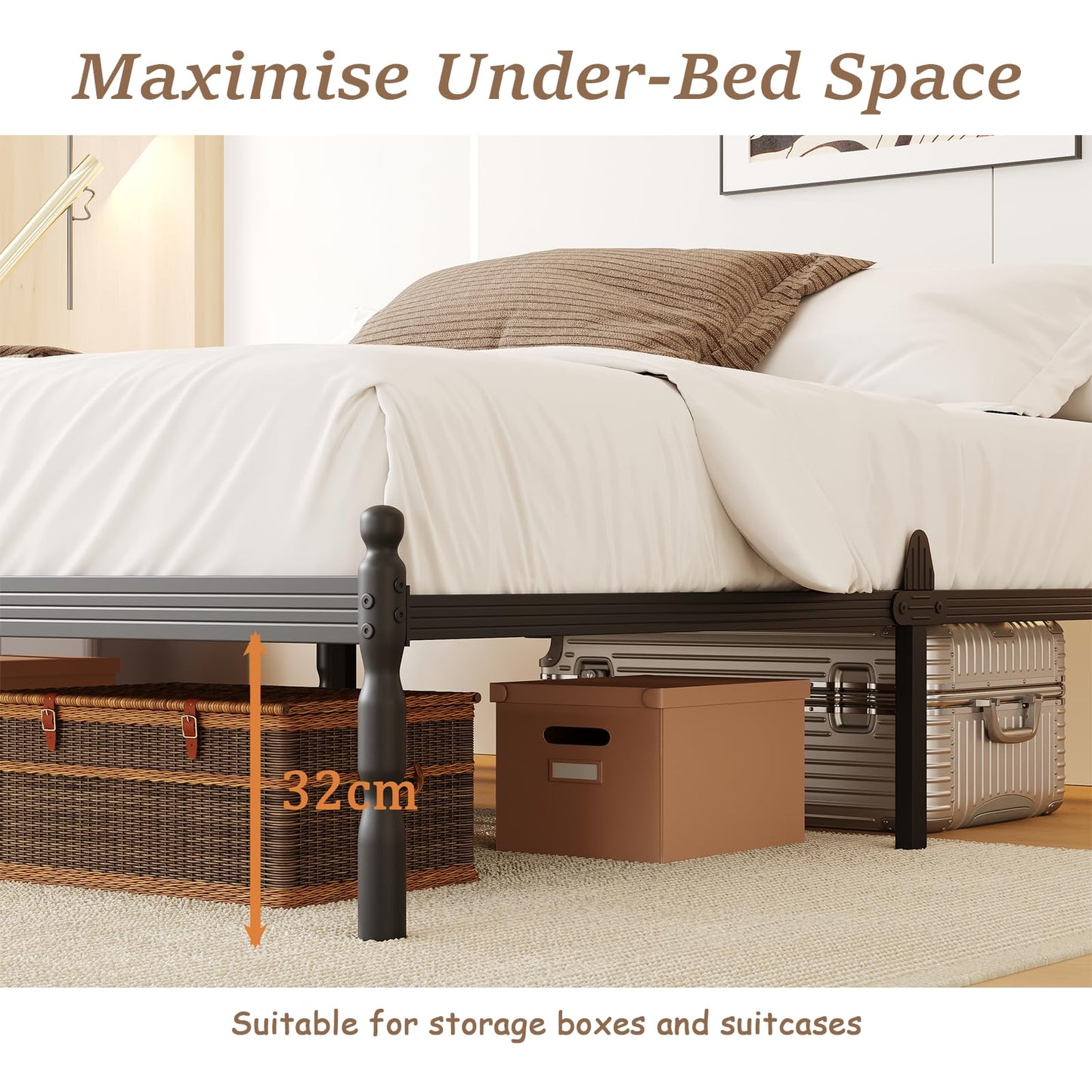 APEXTELLA HOME Super King Bed Frames 5ft9 with Mattress Slide Stopper, Vintage Style, 450kg Heavy Duty Steel Slats