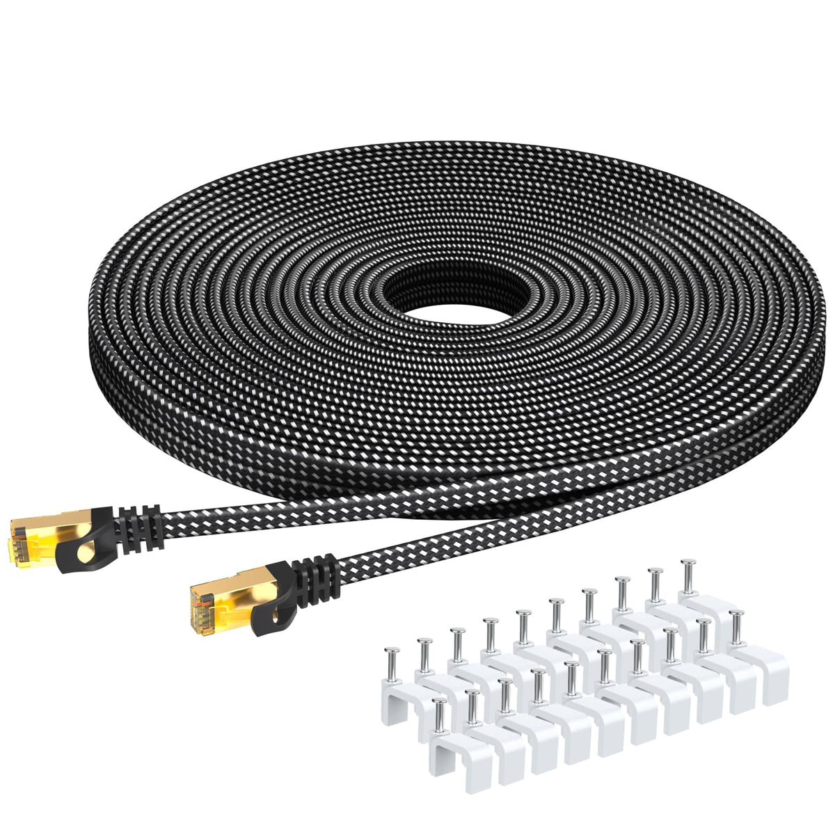 ARISKEEN Cat 8 Ethernet Cable 20M, High-Speed 40Gbps 2000MHz Internet Cable Braided Flat Gigabit Rj45 STP Shielded Internet Network Lan Cable Cord for