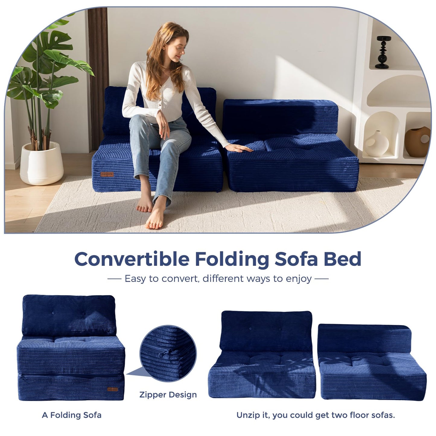 MAXYOYO Folding Sofa Bed, Convertible Sofa Bed with High-Density Support Foam, Portable 4 in 1 Fold Out Chair to Floor Lounger
