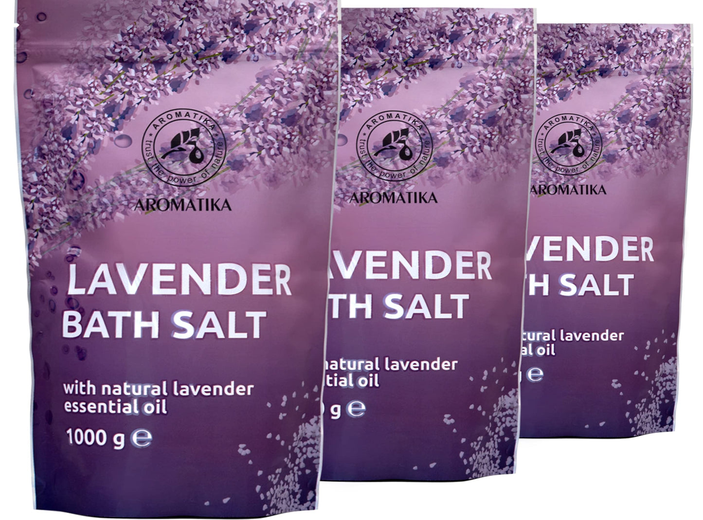 Bath Sea Salt Lavender - set 3x1000g (zipper) with Natural Lavender Essential Oil - Lavender Bath Salts - Best for Good Sleep - Stress Relief - Beauty