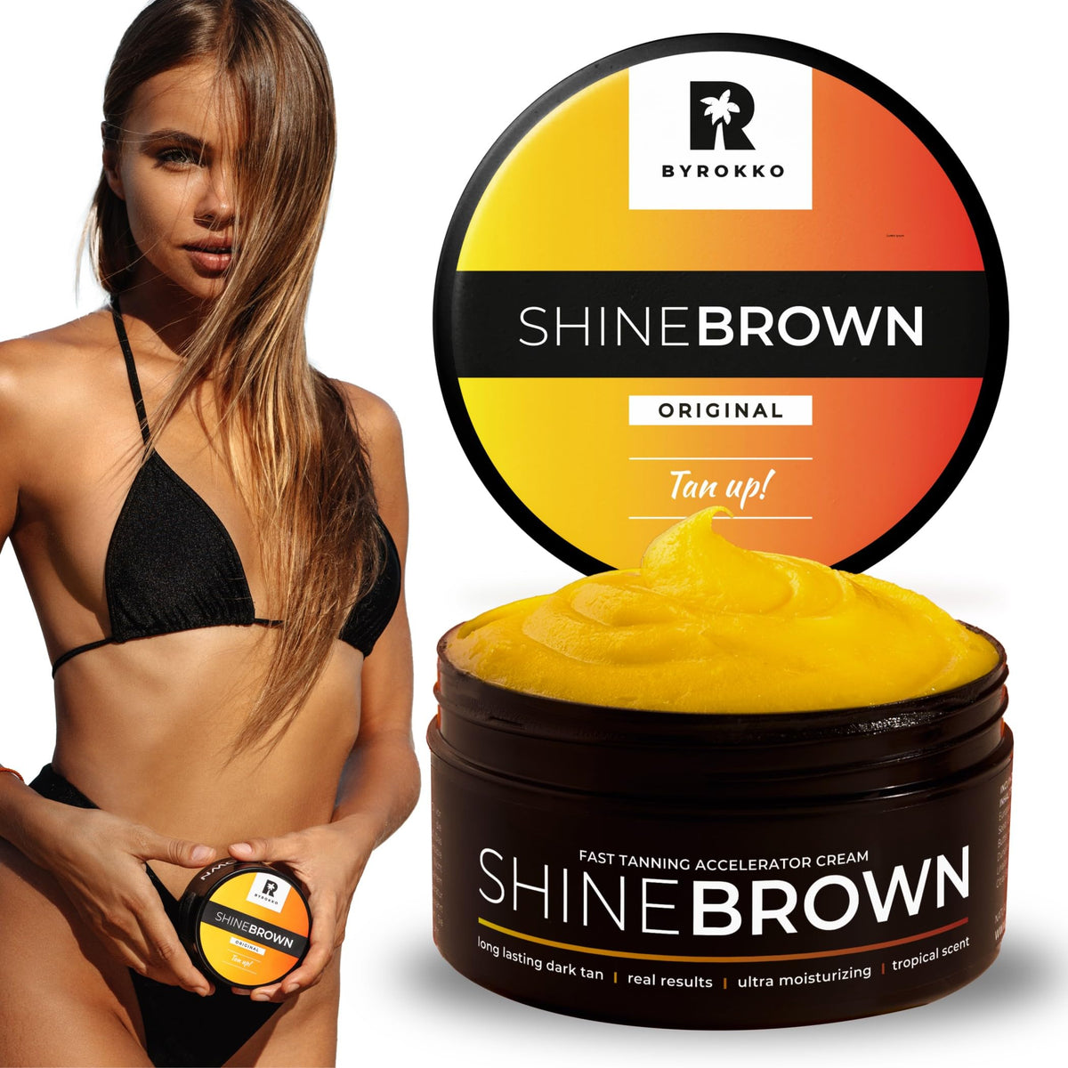 BYROKKO Shine Brown Fast Bronzing Sunbed Cream Tanning Accelerator, Effective in Sunbeds & Outdoor Sun for Deep Natural Tan, Long-Lasting, Hydrating