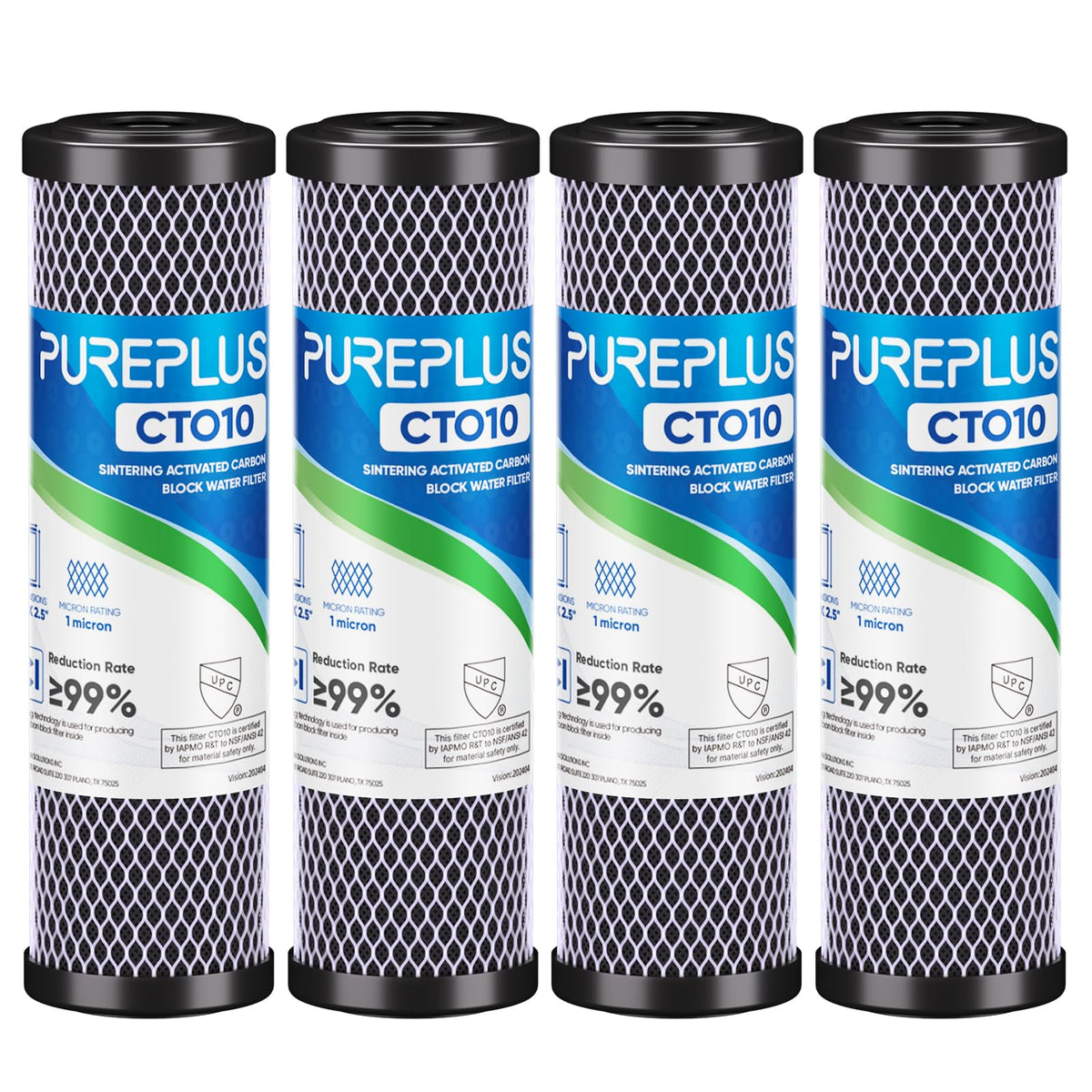 1 Micron 2.5" x 10" Whole House CTO Carbon Water Filter Cartridge Replacement for Under Sink Water Filter System, Dupont WFPFC8002, WFPFC9001, FXWTC,