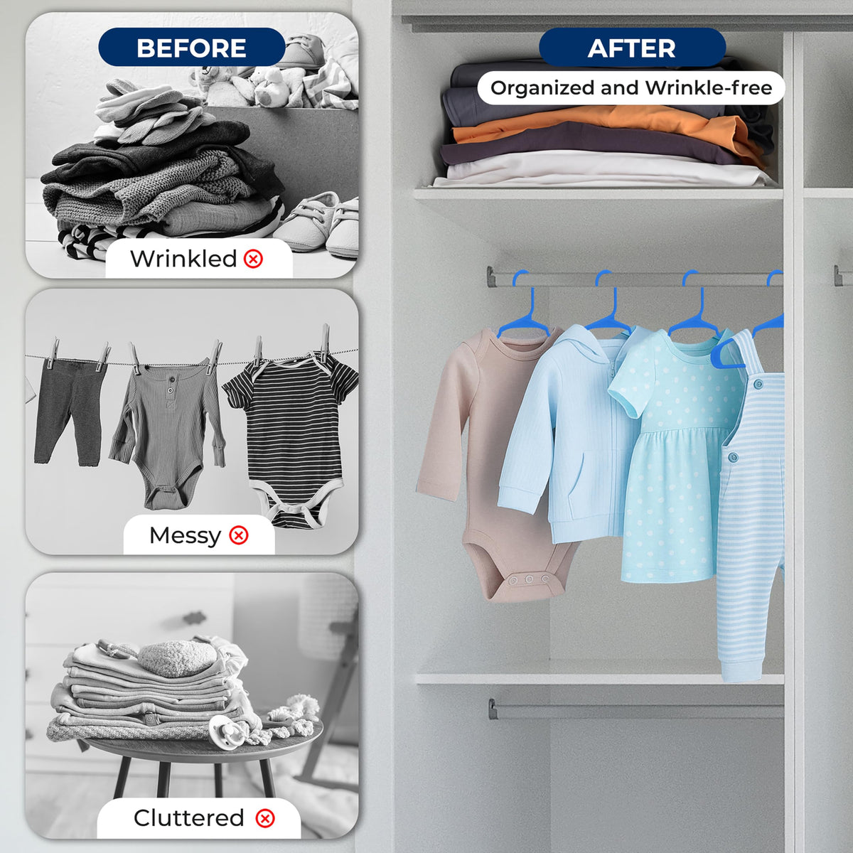 SereneLife 20 Pack Plastic Kids Hangers, Non-Slip for Closet, Space-Saving Thin Design for Infant and Newborn Clothing