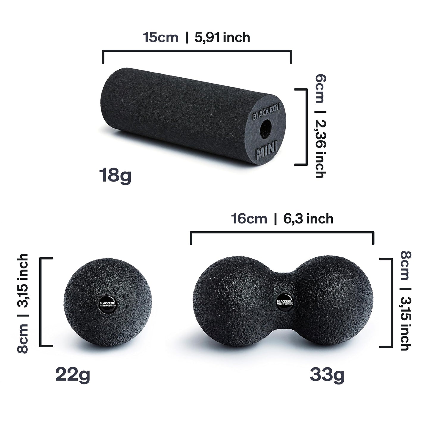 BLACKROLL Unisex Adult Foam Roller Set - Black, One Size