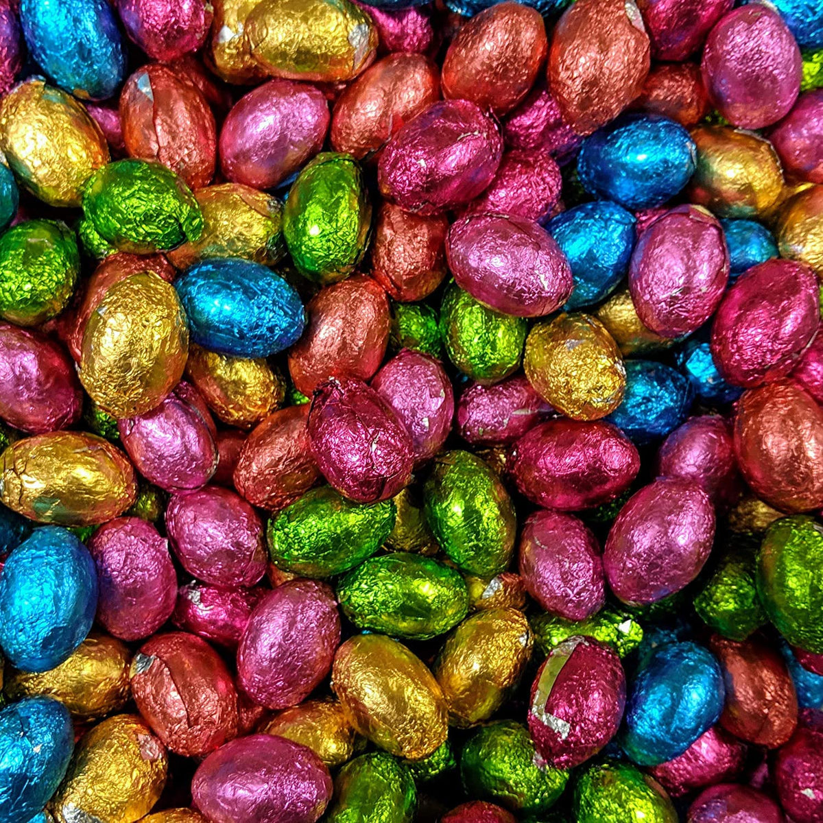 Chocolate Flavoured Eggs in a Coloured Foil Wrapper, Easter Egg Hunt - 1KG - Approximately 185 Eggs - Packed in a Gift Pouch