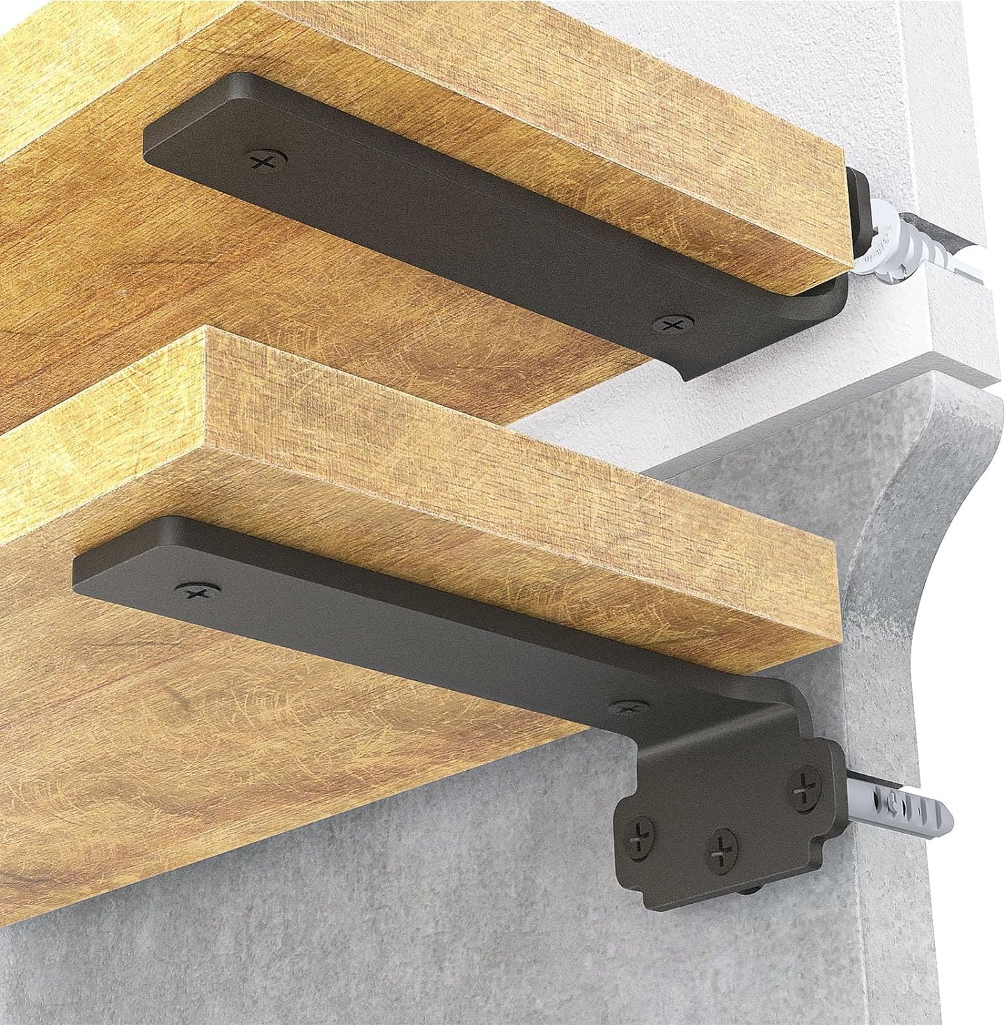 WELDUN 6 Pack Floating Shelf Brackets 15 cm, Heavy Duty Shelf Brackets for Shelves, Black Coated Metal Wall Shelf Support Brackets, 75KG Load Capacity