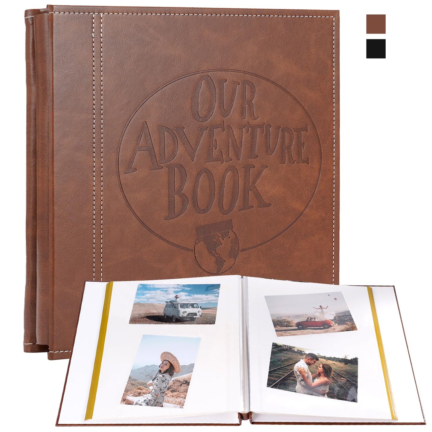 Self Adhesive Large Photo Albums 40 pages, Our Adventure Book Leather Hardcover Wedding Album, Personalised Photo Scrapbook for Anniversary, Holds