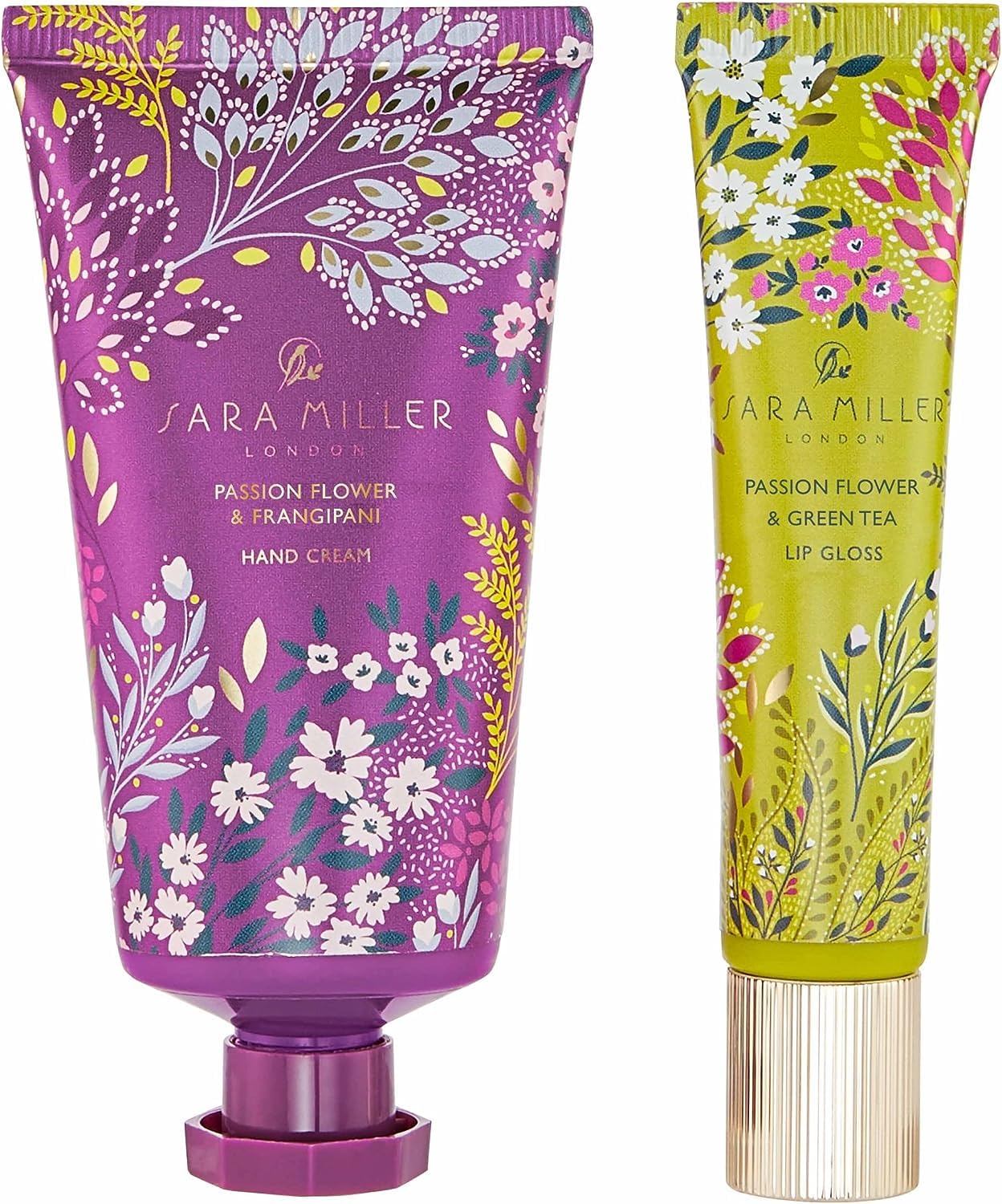Sara Miller London Hand Cream 50ml, Lip Gloss 10ml, Reusable Keepsake Tin, Passion Flower and Frangipani Sceneted, Moisturiser, Travel Size, Vegan and