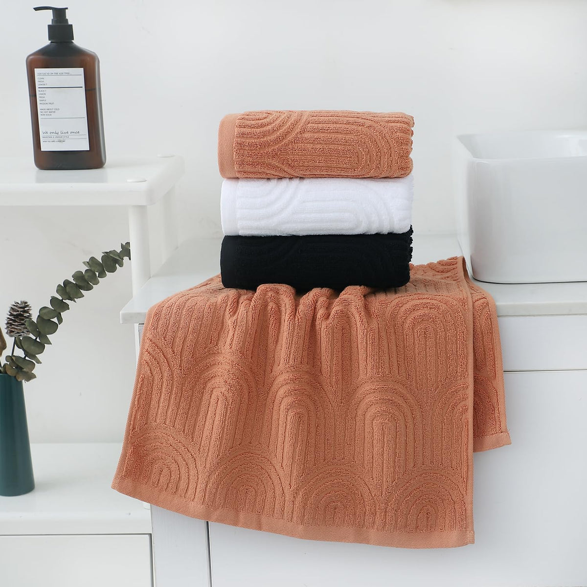 Pidada Hand Towels Set of 2 Striped Pattern 100% Cotton Absorbent Soft Decorative Towel for Bathroom (Black)