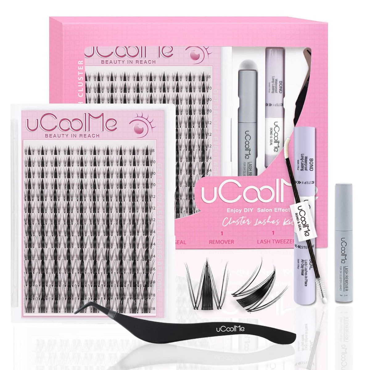 uCoolMe Fairy Lash Clusters Kit 8-18mm Manga Eyelash Clusters C Curl - WideSpan Wet-Look Spiky Anime Lashes Ultra-Thin Invisible Lash Band