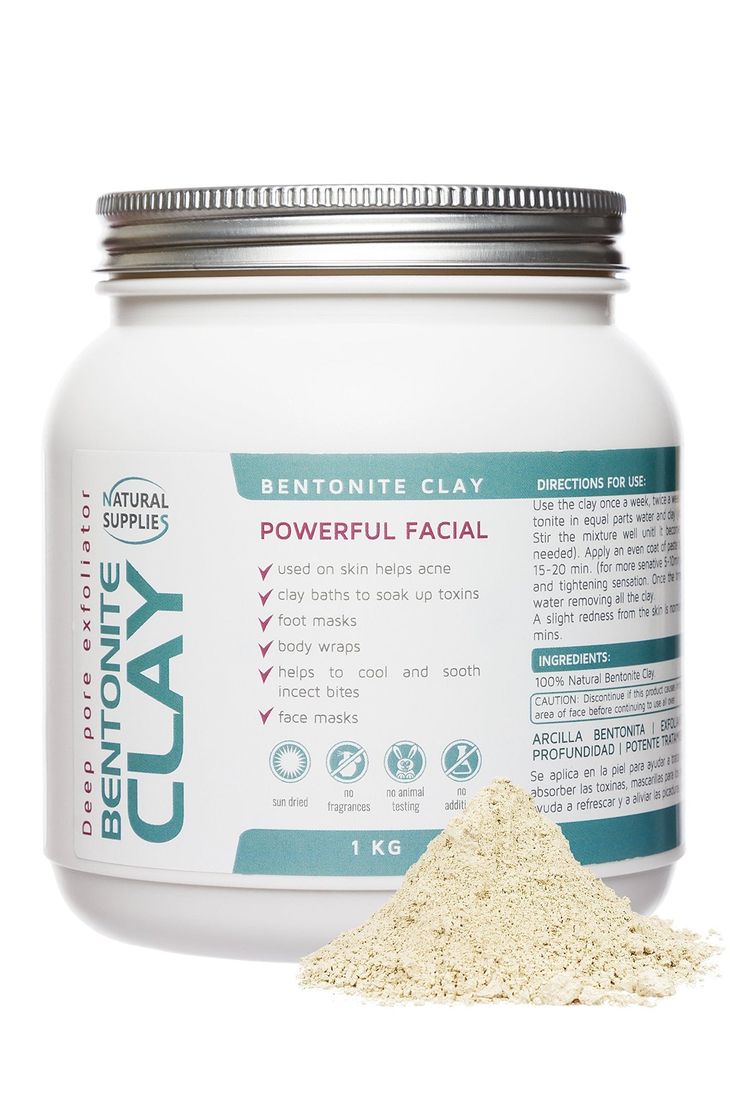 Bentonite Clay 1kg Aztec Indian Healing Clay Deep Pore Cleansing 100% Pure Bentonite Clay | Deep Skin Pore Cleansing, Detoxifying and Revitalization.