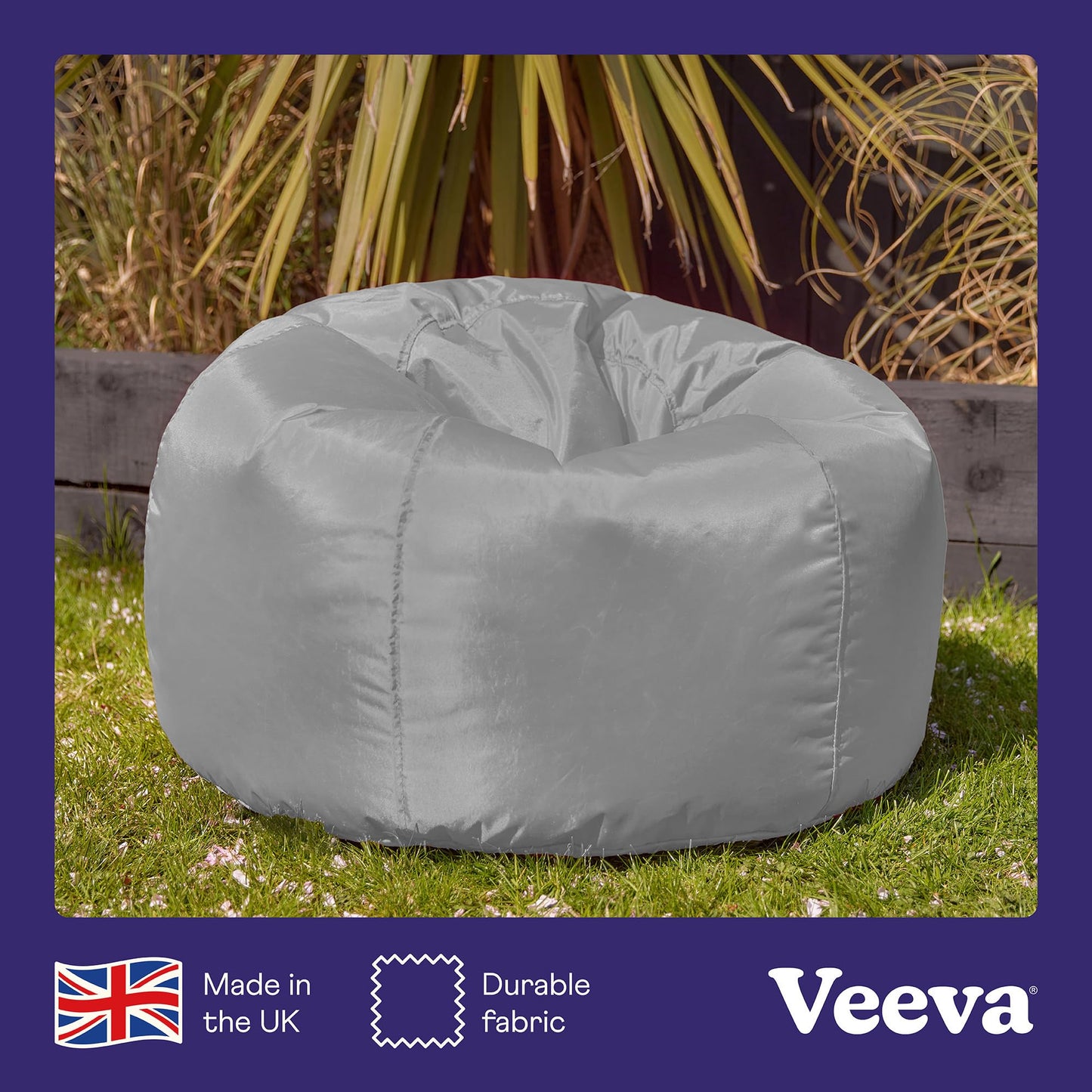 Bean Bag Bazaar Outdoor Bean Bag, Grey, Water Resistant Fabric, Large Beanbag with Filling Included, Floor Chair, Garden Chair, Outdoor Seating,