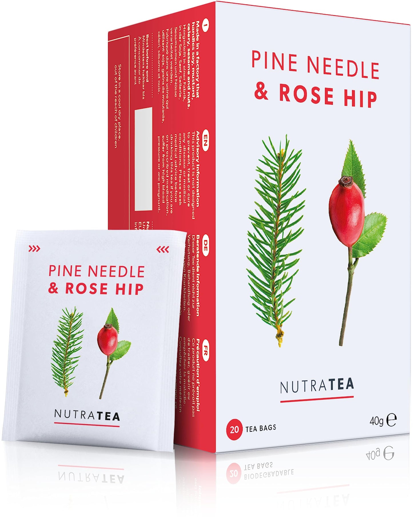 Nutra Tea Pine Needle & Rosehip Tea - Pine Needle Tea - Pine Tea - 60 Individual Wrapped Bags - Herbal Infusion (3 Pack)