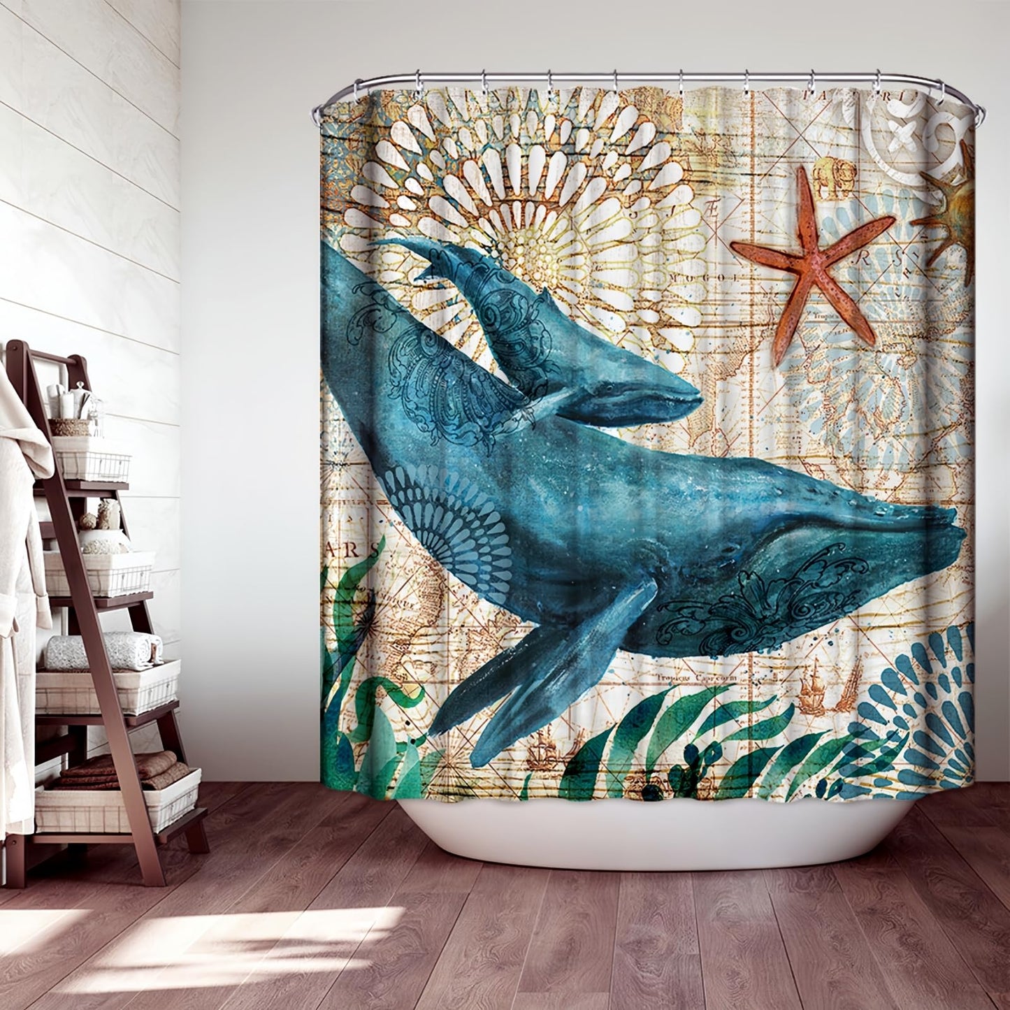 JMAHM Shower Curtain Ocean Mildew Resistant Polyester shower curtains Bathroom with 12 hooks bath curtains Marine Organism Bathroom Curtains (180x180,