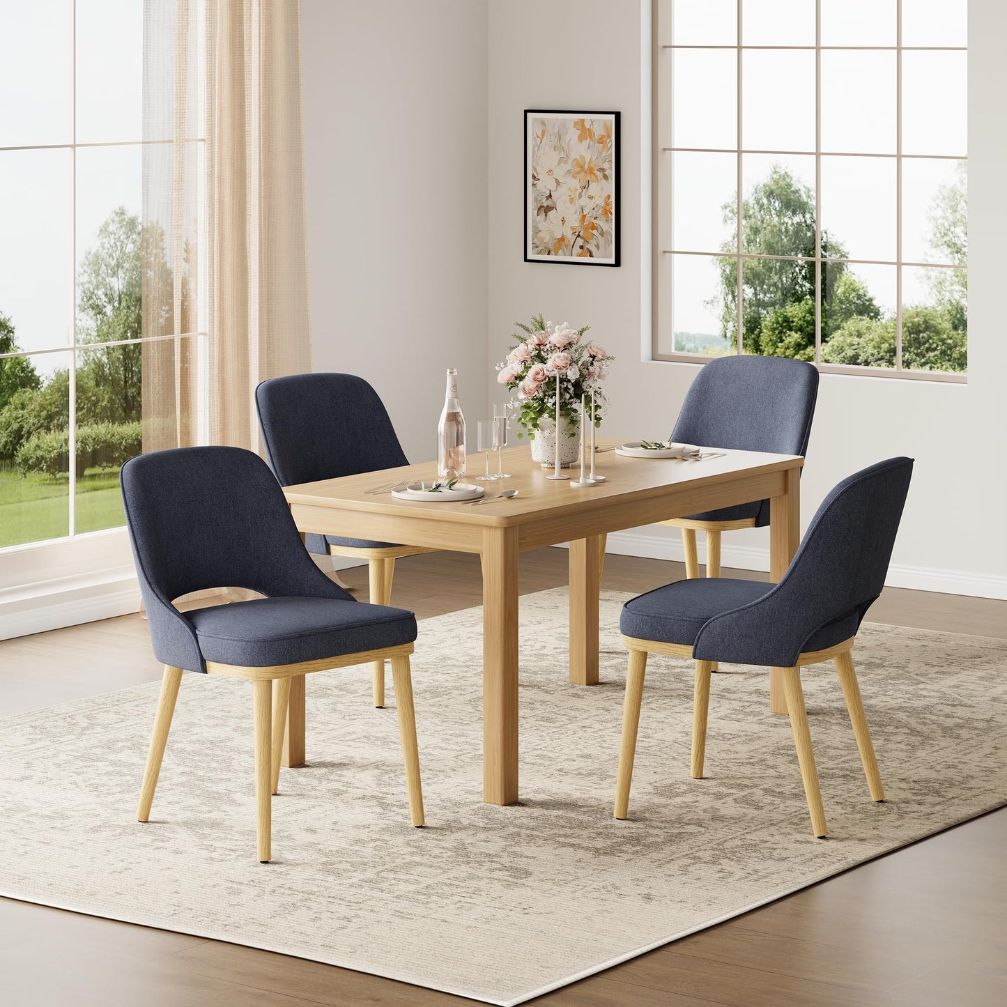 Dining Chairs Set of 4, Upholstered Dining Room Chairs with Chenille Fabric, Ergonomic Backrest, High Density Cushion & Rubber Wood Frame