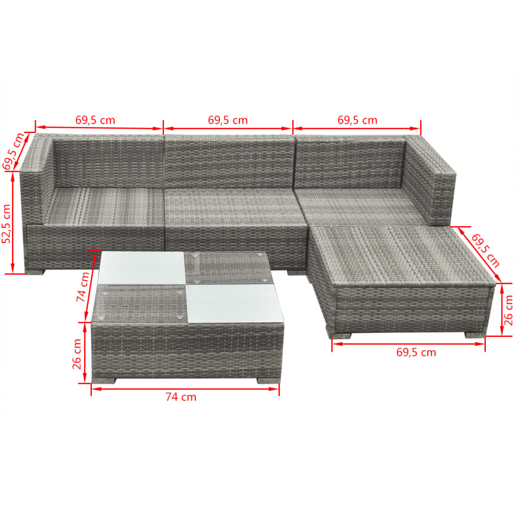 Outdoor Patio 5 Piece Poly Rattan Garden Furniture Lounge Set Corner Sofa With Cushions
