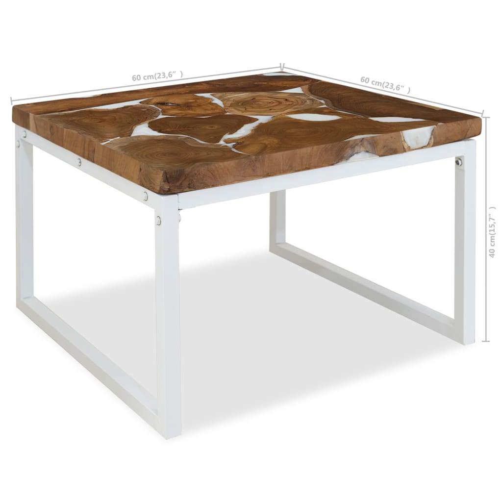 Coffee Table Teak Resin 60x60x40 cm White and Brown