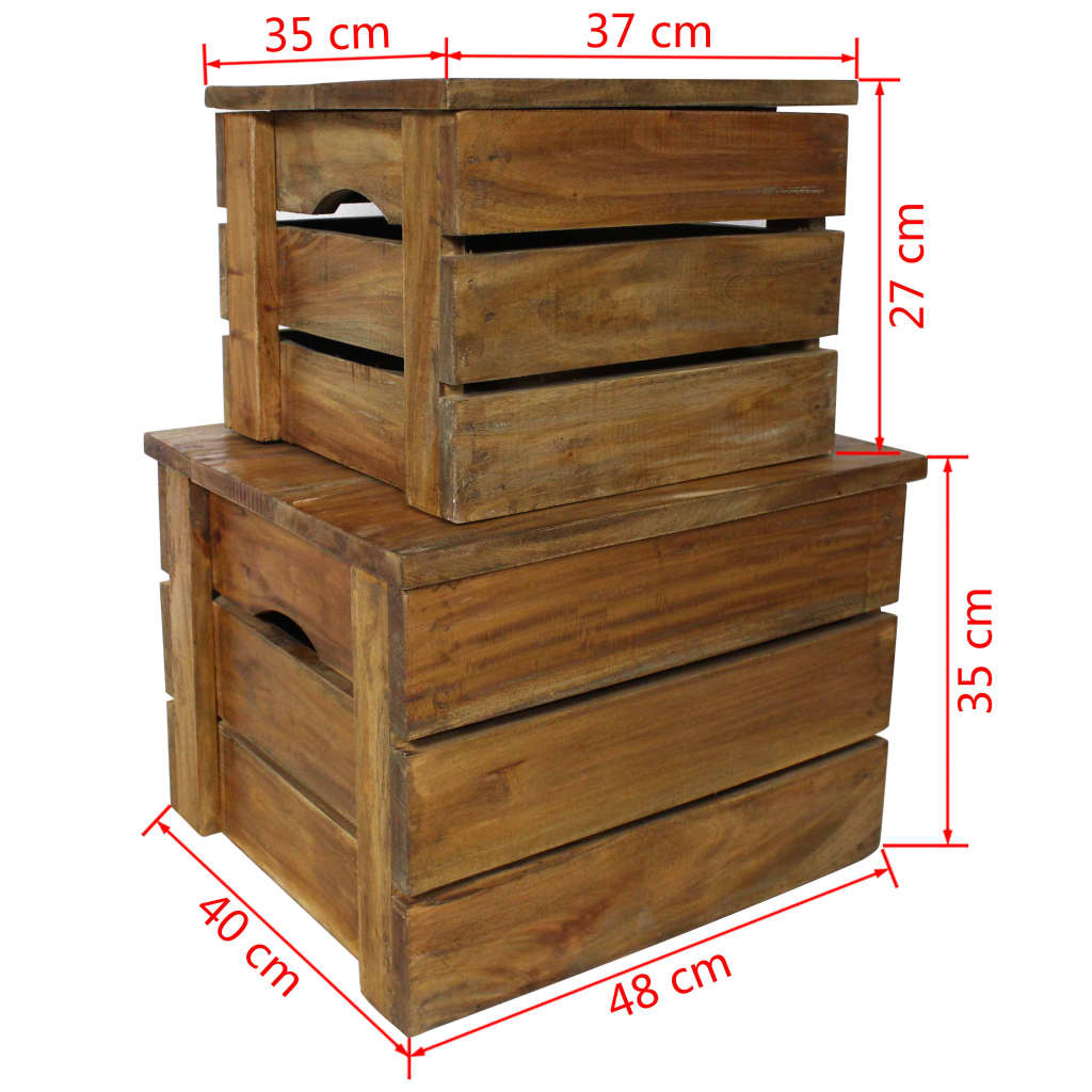 Storage Crate Set 2 Pieces Solid Mahogany Wood