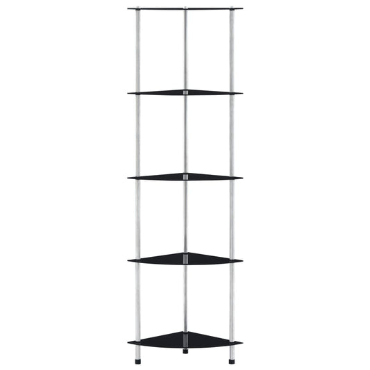 5-Tier Shelf Black 30x30x130 cm Tempered Glass