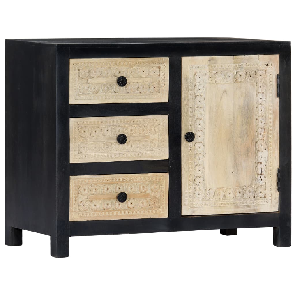 Hand Carved Side Cabinet Grey 75x35x60 cm Solid Mango Wood