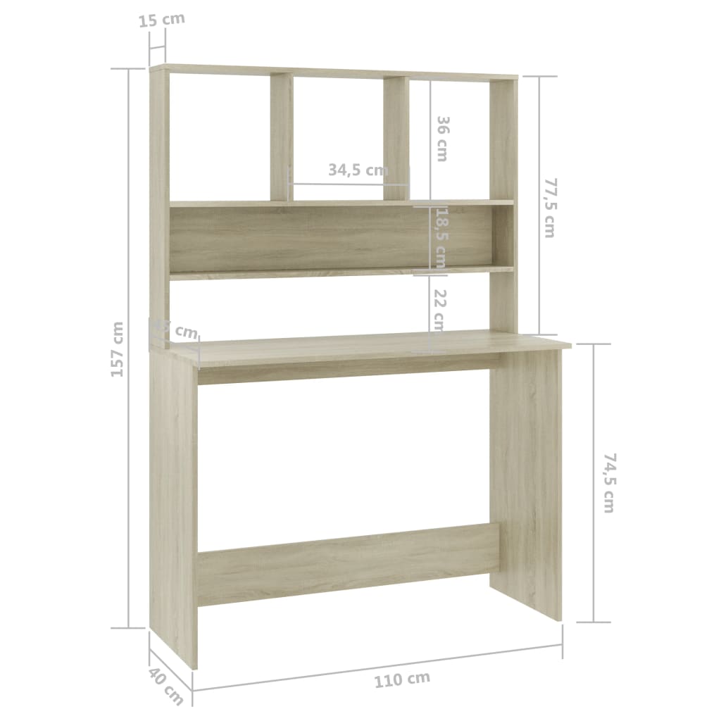 Desk with Shelf Sonoma Oak 110x45x157 cm Engineered Wood
