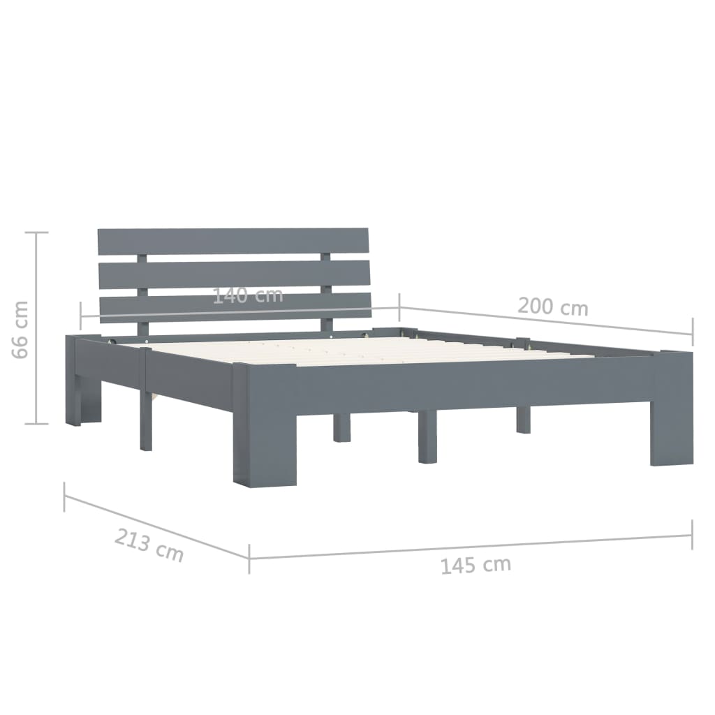 Bed Frame without Mattress Grey Solid Pine Wood 140x200 cm