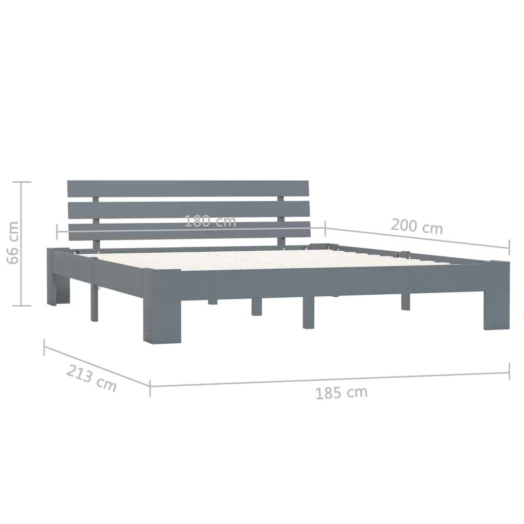 Bed Frame without Mattress Grey Solid Pine Wood 180x200 cm Super King