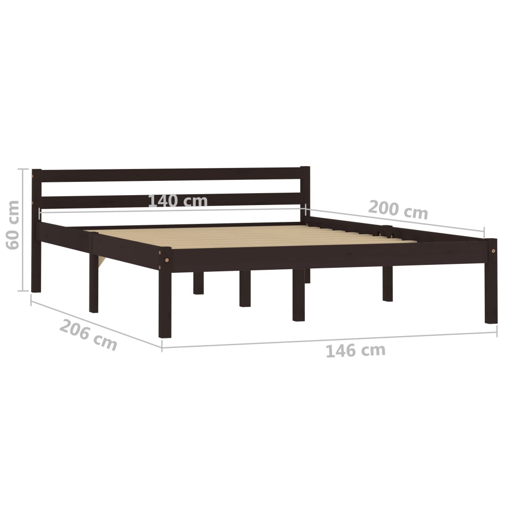 Bed Frame without Mattress Dark Brown Solid Pine Wood 140x200 cm