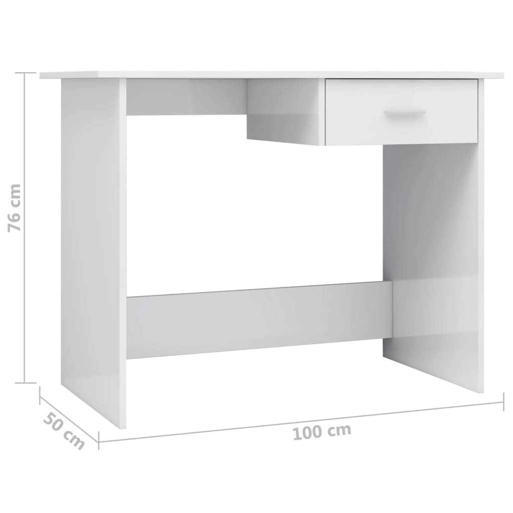Desk High Gloss White 100x50x76 cm Engineered Wood