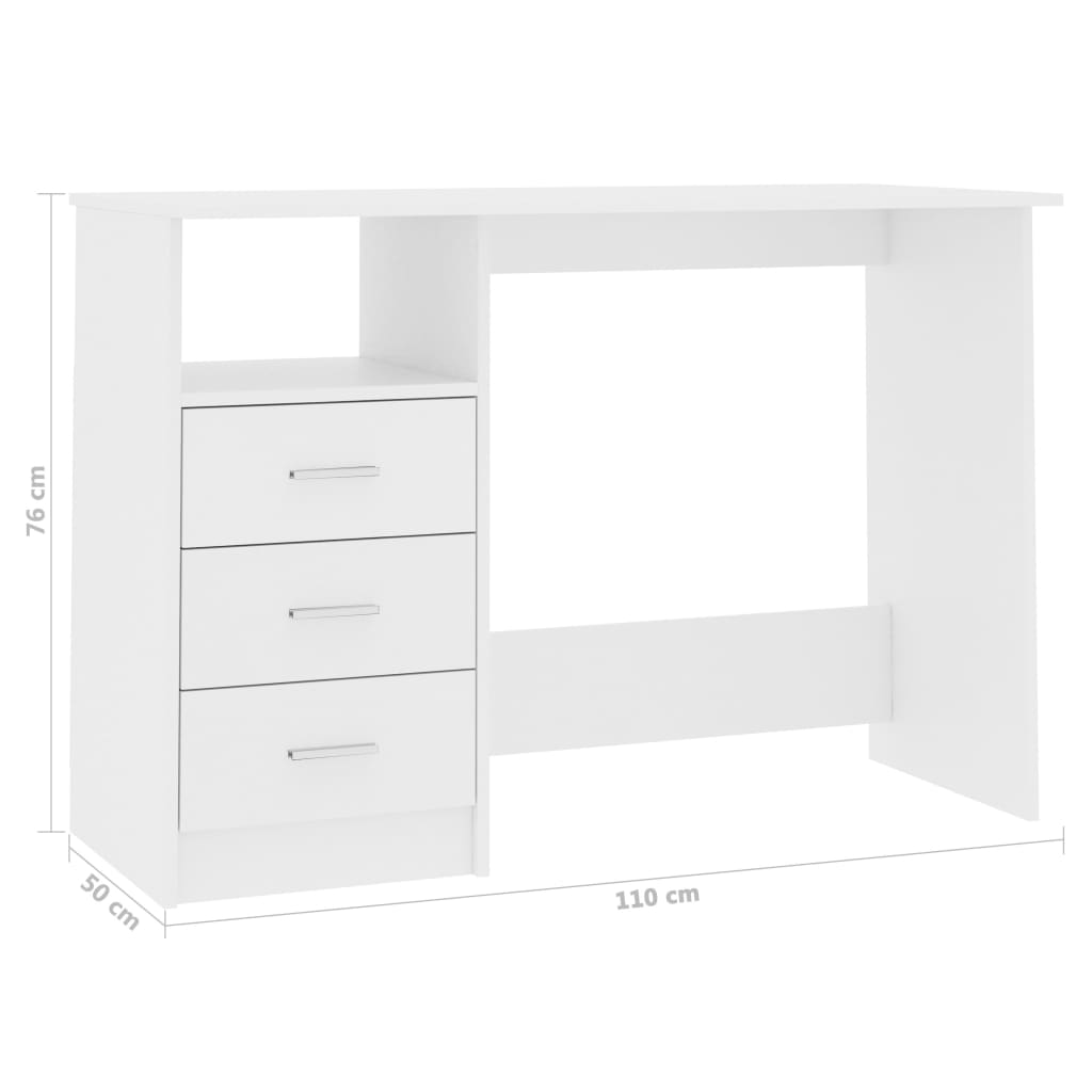 Desk with Drawers White 110x50x76 cm Engineered Wood
