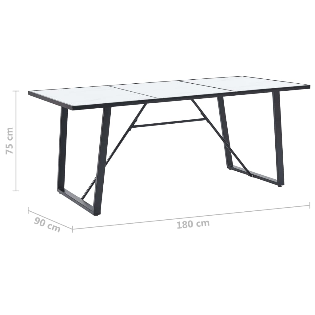 Dining Table White 180x90x75 cm Tempered Glass
