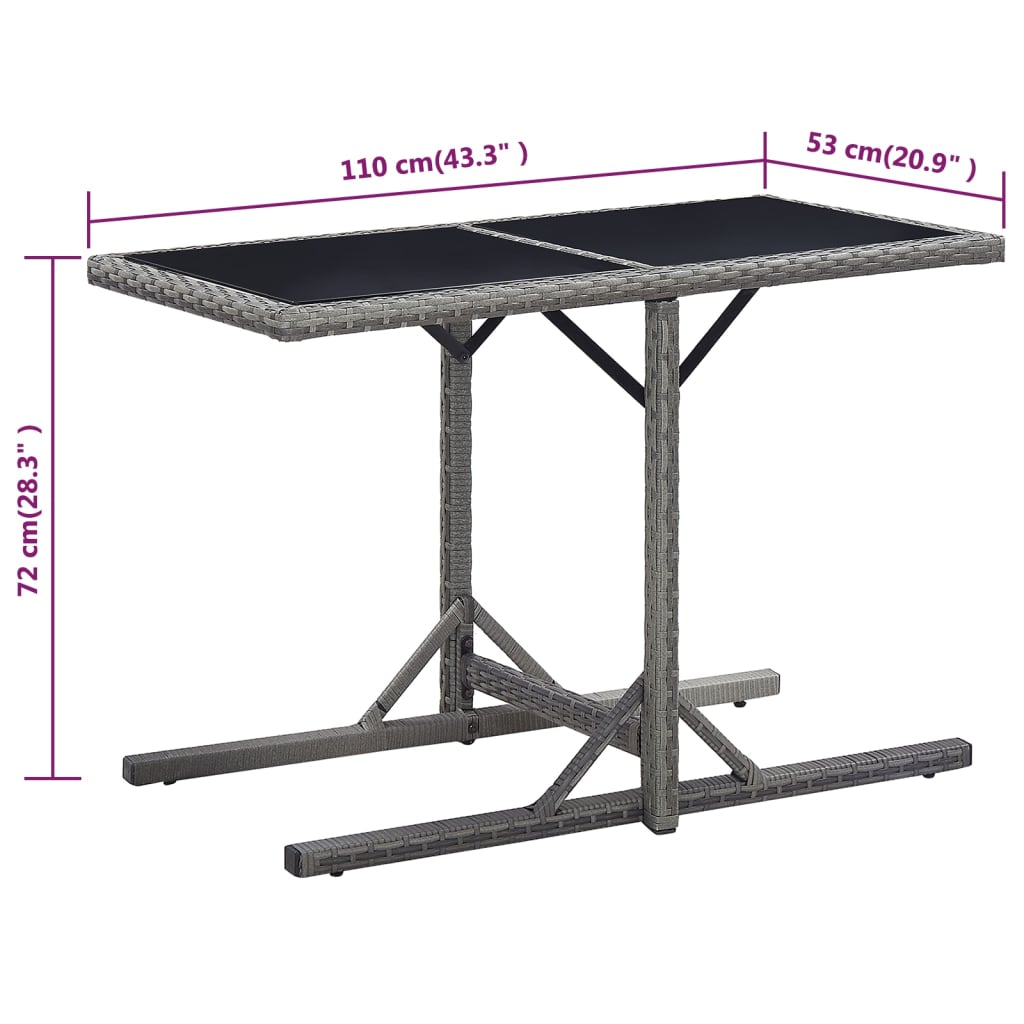 Outdoor Patio Poly Rattan Rectangular Garden Dining Balcony Table With Glass Top